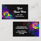 Carte De Visite Arrière - plan noir avec roses arc-en-ciel (Devant / Derrière)