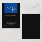 Carte De Visite Arrière - plan noir bleu Chubby monogrammed (Devant / Derrière)