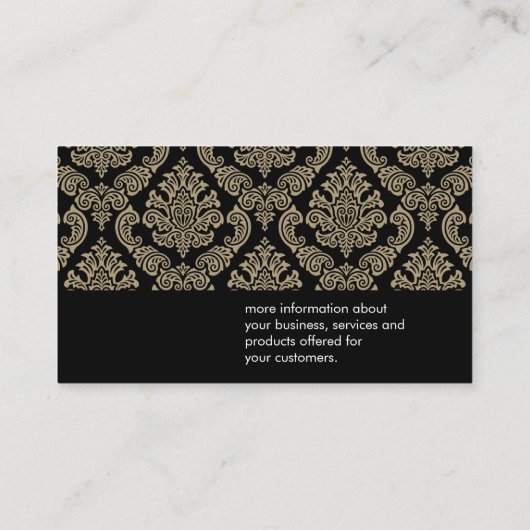 Carte De Visite Arrière - plan noir de modèle Damask (Dos)