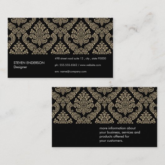 Carte De Visite Arrière - plan noir de modèle Damask (Devant / Derrière)