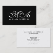 Carte De Visite Arrière - plan noir de script de monogramme blanc (Devant / Derrière)