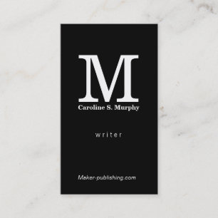 Carte De Visite Arrière - plan noir Monogramme moderne