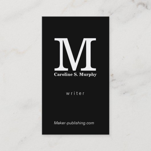 Carte De Visite Arrière - plan noir Monogramme moderne (Devant)