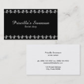 Carte De Visite Arrière - plan noir Motif de fleurs blanches (Devant / Derrière)