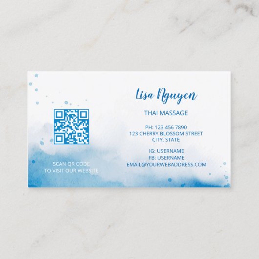 Carte de visite Arrière - plan QR Code Blue Waterc (Dos)