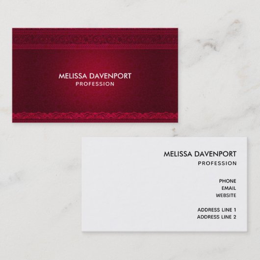 Carte De Visite Arrière - plan rouge élégant et élégant (Devant / Derrière)