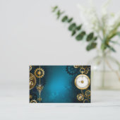 Carte De Visite Arrière - plan turquoise à vapeur avec Gears (Debout devant)