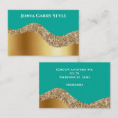 Carte De Visite Arrière - plan turquoise avec Or et Parties scinti (Devant / Derrière)