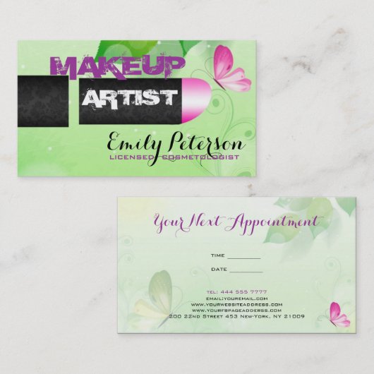 Carte De Visite Arrière - plan vert printemps (Devant / Derrière)