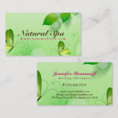 Carte De Visite Arrière - plan vert printemps avec papillon (Devant / Derrière)