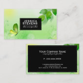 Carte De Visite Arrière - plan vert printemps avec papillon 2 (Devant / Derrière)