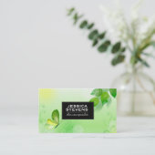 Carte De Visite Arrière - plan vert printemps avec papillon 2 (Debout devant)