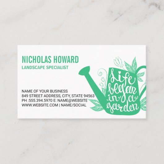 Carte De Visite Arrosage | La vie commence dans un jardin (Devant)