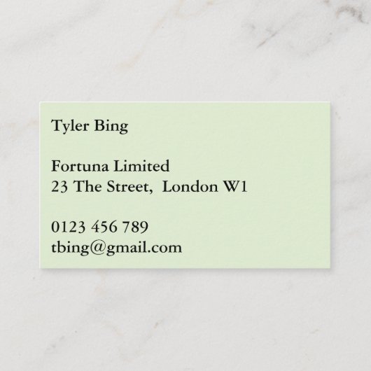 Carte De Visite Art Abstrait distinctif, "Vogue" en vert pâle (Dos)