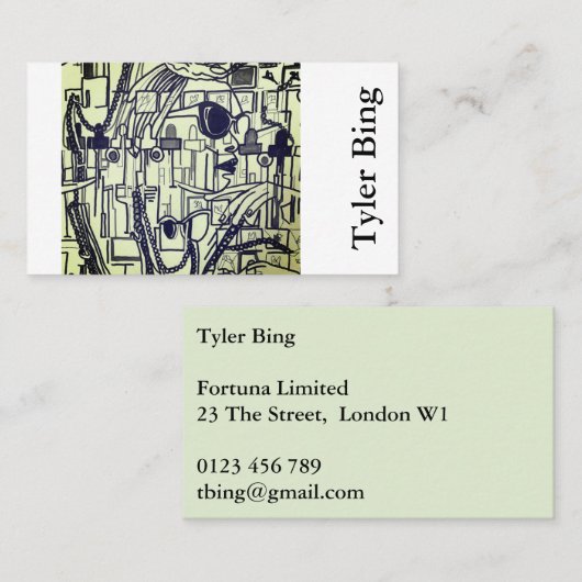 Carte De Visite Art Abstrait distinctif, "Vogue" en vert pâle (Devant / Derrière)