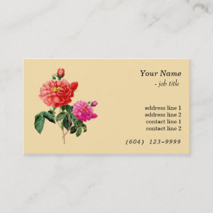 Carte De Visite Art botanique vintage rouge, fleurs roses