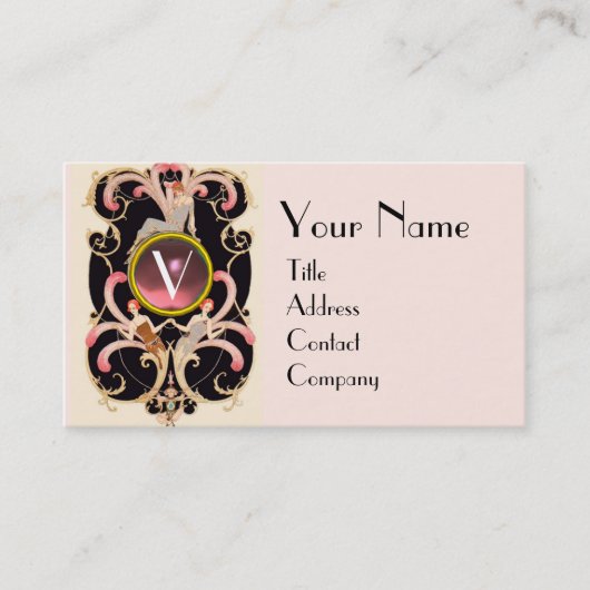 Carte De Visite ART DÉCO BEAUTÉ MODE Pink GEMSTONE MONOGRAMME (Devant)