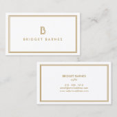Carte De Visite ART DÉCO MONOGRAM LOGO INITIAL en OR et BLANC (Devant / Derrière)