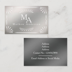 Carte De Visite Art Déco Monogram Silver Personal