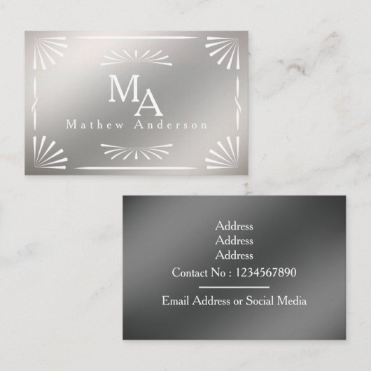 Carte De Visite Art Déco Monogram Silver Personal (Devant / Derrière)