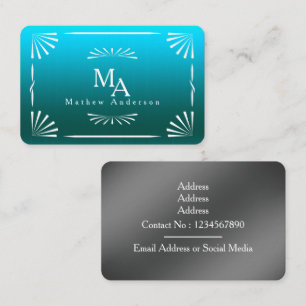 Carte De Visite Art Déco Monogramme Bleu Personnel