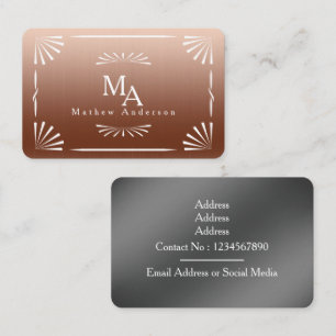 Carte De Visite Art Déco Monogramme Cuivre Personnel