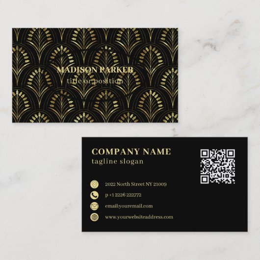 Carte De Visite Art déco noir & gol (Devant / Derrière)