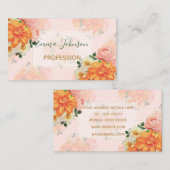 Carte De Visite Art floral rose et orange (Devant / Derrière)