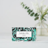 Carte De Visite Art fluide abstrait en marbre noir et turquoise (Debout devant)