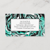 Carte De Visite Art fluide abstrait en marbre noir et turquoise (Dos)