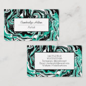Carte De Visite Art fluide abstrait en marbre noir et turquoise (Devant / Derrière)