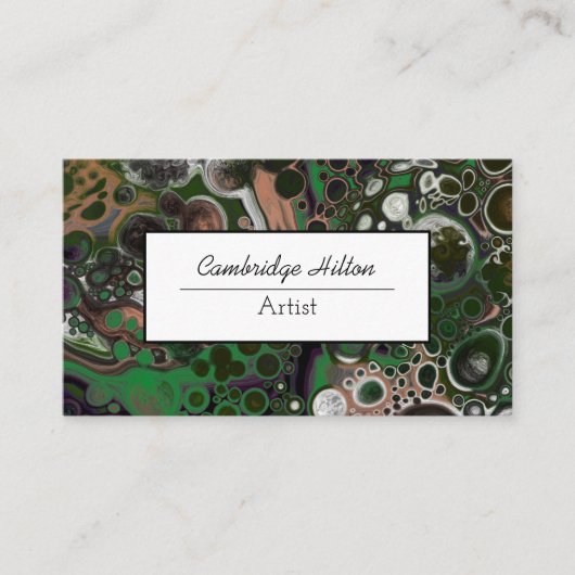 Carte De Visite Art fluide abstrait en marbre vert et marron (Devant)