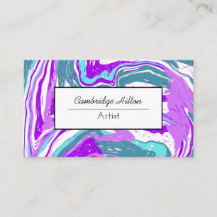 Carte De Visite Art fluide abstrait en marbre violet et sarcelle  