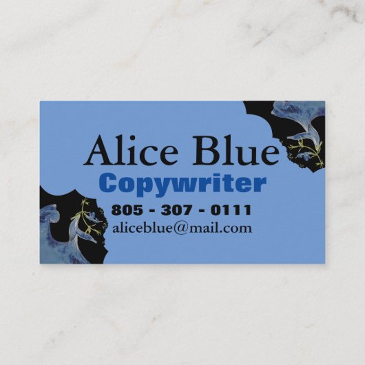 Carte De Visite Art fractal Sage bleu et noir Monogramme (Dos)