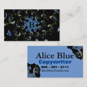 Carte De Visite Art fractal Sage bleu et noir Monogramme (Devant / Derrière)