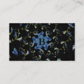 Carte De Visite Art fractal Sage bleu et noir Monogramme (Devant)