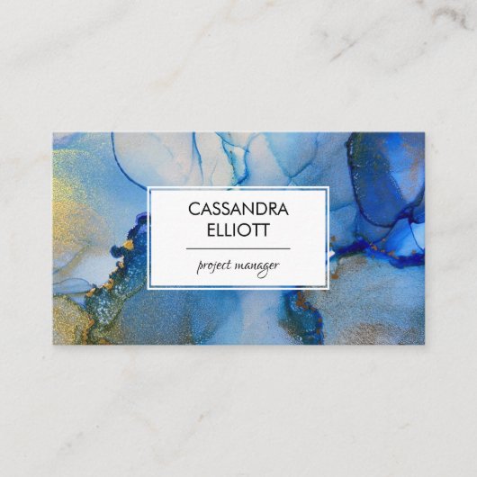 Carte De Visite Art Liquide Abstrait Blue and Gold Alcohol Ink (Devant)