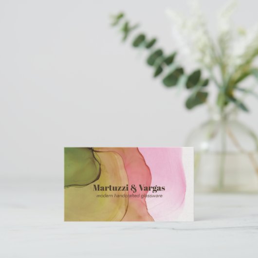 Carte De Visite Art moderne de l'encre d'alcool rose et ambre vert (Debout devant)