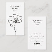 Carte De Visite Art moderne noir ligne blanche dessin floral éléga (Devant / Derrière)