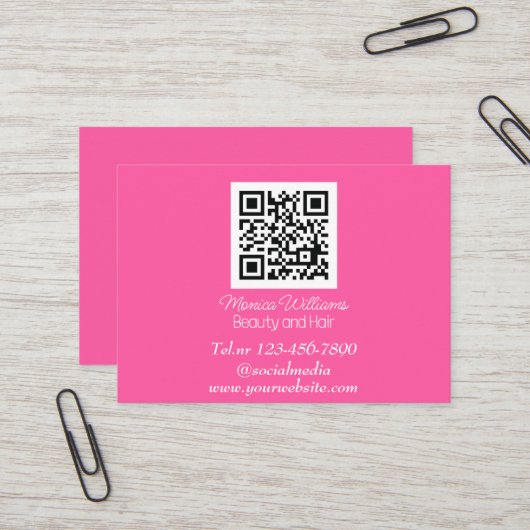 Carte De Visite Art Nail Féminin QR Code Scannable Neon rose (Devant/Arrière en situation)