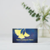 Carte De Visite art nature Ginkgo jaune feuilles sur bleu (Debout devant)