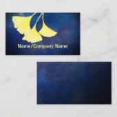 Carte De Visite art nature Ginkgo jaune feuilles sur bleu (Devant / Derrière)