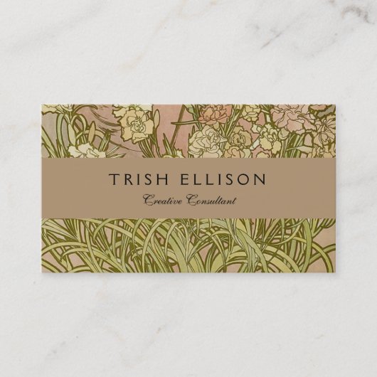 Carte De Visite Art Nouveau Alfonse Mucha fleurs d'oeillets floral (Devant)