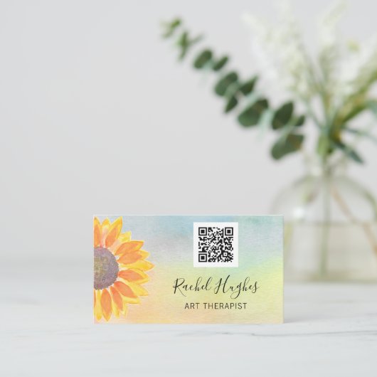 Carte De Visite Art Therapy QR Code Sunflower (Debout devant)