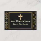 Carte De Visite ArtDeco Church Pastor Gold Bordure (Devant)