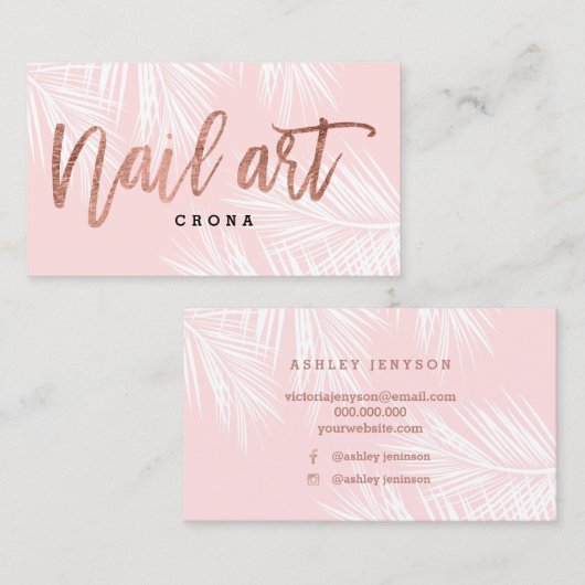 Carte De Visite Artillerie rose en or script palmier rose (Devant / Derrière)