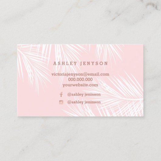 Carte De Visite Artillerie rose en or script palmier rose (Dos)