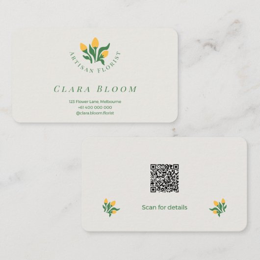 Carte De Visite Artisan Florist Minimalist Botanical QR Code (Devant / Derrière)