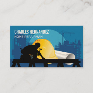 Carte De Visite Artisan Travailant sur un Toit Chantier de Const