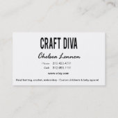 Carte De Visite Artisanat d'artiste de diva de métier tricotant (Dos)